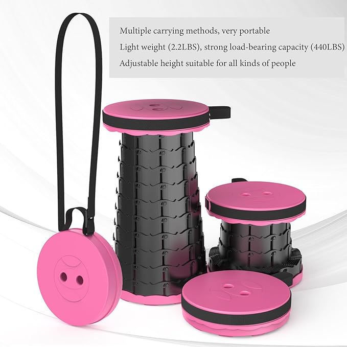 2025 Upgraded Portable Folding Stool, Collapsible Stools, 440lbs Max Weight, Lightweight But Sturdy, Telescoping Foldable Camping Stool for Outdoor Fishing Hiking Travel BBQ
