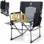 EVER ADVANCED Camping Directors' Chair with Side Table, Portable Folding with Compact Size, Heavy Duty Lawn Chair with Pocket for Camping, Lawn, Sports and Fishing, 400lbs, Black