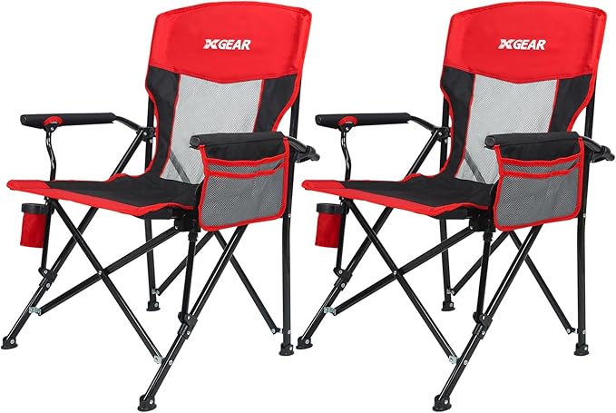 Camping Chair for Adults 350 LBS Support Camp Chair 2PCS with Breathable Mesh Back Fabric with Arm Rest Cup Holder and Portable Carrying Bag