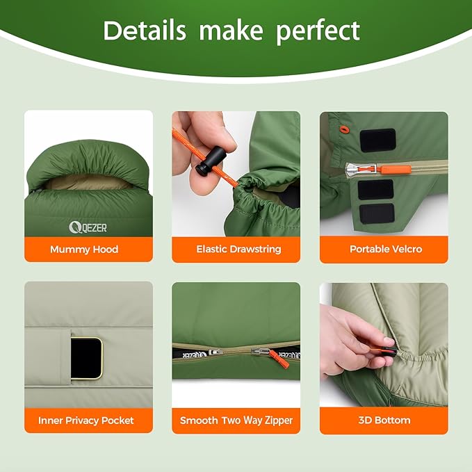 XL Sleeping Bag, Suitable for 4 Seasons Oversized Ultralight Backpacking Sleeping Bag for Adults, Great for Camping and Hiking