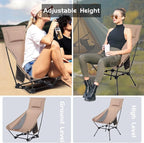 Folding High Back Camping Chair, Portable Lightweight Beach Chair with Headrest, Adjustable Height Backpacking Portable Compact Picnic Chair for Camp Hiking, Khaki