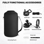 One Gallon Water Bottle Insulated, Triple Walled Vacuum Stainless Steel (Cold for 48 Hrs), Leak Proof & Non-BPA, Large Water Flask Jug with Paracord Handle & Straw Spout Lids