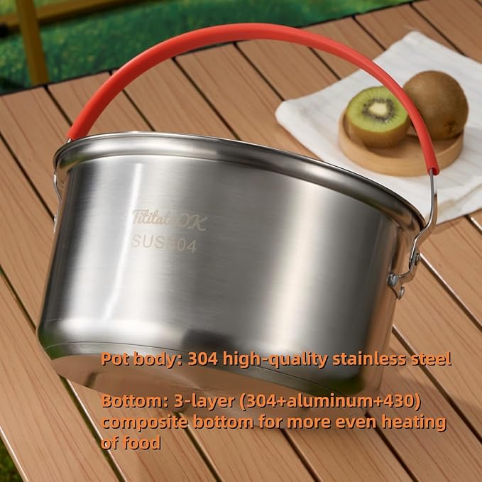 Camping Cookware Set 304 Stainless Steel 16-Piece Pots & Pans,Kettle, Storage Bag,Plates, Bowls, Knives, Forks, Spoons,Compact for Outdoors & Indoors Kitchen Campfire Hiking