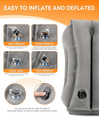 Sunany Travel Pillow, Upgraded Plane Pillow for Long Flights, Inflatable Neck Pillow Used for Airplanes,Cars,Buses,Trains,Office Napping with Eye Mask,Earplugs (Gray)