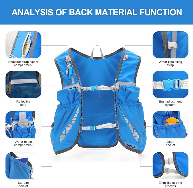 INOXTO Running Hydration Vest Backpack,Lightweight Insulated Pack with 1.5L Water Bladder Bag Daypack for Hiking Trail Running Cycling Race Marathon for Women Men