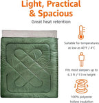 Amazon Basics 40°F Cool Weather Two-Person Sleeping Bag, 87 Inches x 59 Inches, Olive Green
