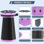 ALEVMOOM 2025 Upgraded 18.1" Collapsible Stool with Cushion & Carry Bag, 600lbs Max Weight Portable Telescoping Stool, More Sturdy Lightweight Retractable Seat Folding Chair for Camping & Outdoors