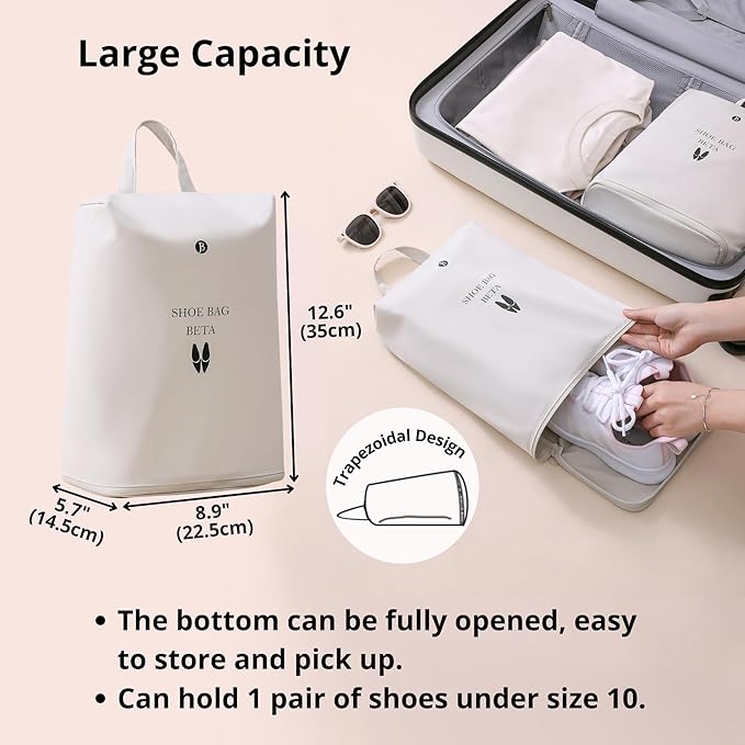 tianzong Shoe Bags for Travel, Waterproof Shoe Storage Organizer with Zipper for Men and Women (2 Pack, Beige)