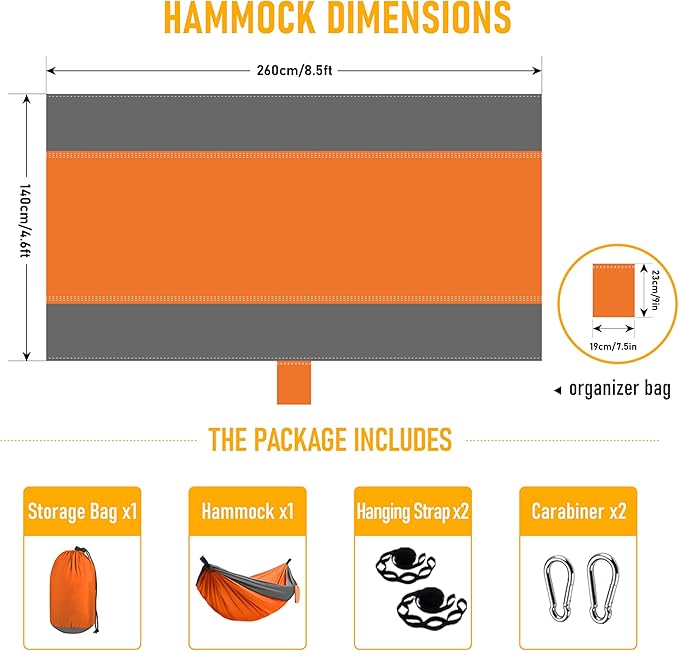 Camping Hammock Lightweight, Portable Hammocks with Tree Straps, Travel Swing Nylon Camp Hammocks for Adult Kids, Outdoor Essentials for Hiking Beach Backpacking