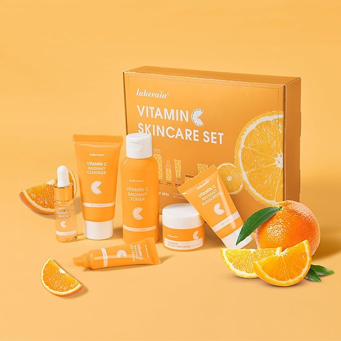 Skincare Gift Set for Teenage Girls,Vitamin C Skin Care Set - 6 Piece Gentle Skin Cleaning & Care Travel Size Kit With Cleanser, Toner, Face Serum,Eye Cream,Sunscreen,Face Cream Brighten Face Care Kit