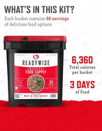 ReadyWise Emergency Food Supply - 88 Servings Meat & Rice Bucket, Freeze Dried Protein Meals, Camping Essentials, Bulk Rice & Survival Food, Disaster Prepping Supplies, up to 25 Year Shelf Life