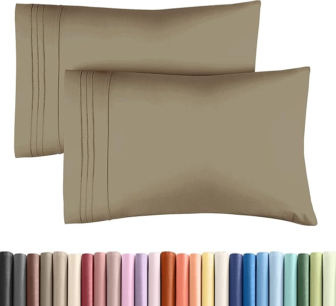 King Pillow Cases Set of 2 - Ultra Soft Hotel Quality Pillowcase Covers - Luxury Comfy Cozy Bedding for Women, Men, Kids & Teens - Machine Washable Pillow Protectors - 2 Pieces Set - King Size Khaki