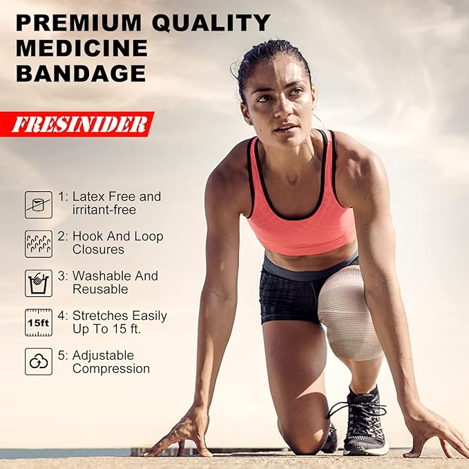 FRESINIDER Premium Elastic Bandage Wrap, 6 Pack 4" Cotton Latex Free Compression Bandage Wrap with Touch Closure at Both Ends, Support & First Aid for Sports, Medical, and Injury Recovery