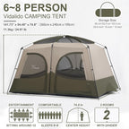 Vidalido Tents，6-8 Person Camping Tent with Extended Vestibule，2 Room Weather Resistant Family Tents，Easy Install Waterproof Outdoor Tent for Backpacking and Camping Hiking
