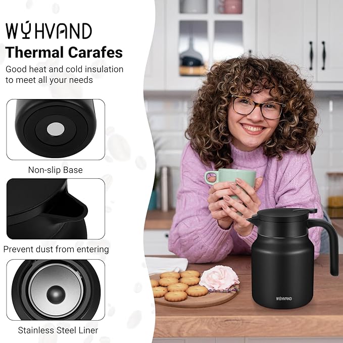 34Oz Thermal Coffee Carafes For Keeping Hot/Cold, Stainless Steel Coffee Carafe, Dustproof Insulated Water Carafe for Party/Home,Black