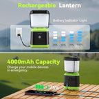 AlpsWolf Camping Lantern Rechargeable, 4 Modes Stepless Dimming LED Lantern, Rechargeable Lantern for Power Outages, IPX4 Waterproof Portable Camping Light, Green 2 Packs