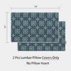 Magpie Fabrics Pack of 2 Outdoor Lumbar Pillow Case Covers 12"x20", Waterproof Rectangular Throw Pillowcase Shell Decorative Sham for Patio Garden Couch - Morgan Medal Blue