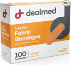 Dealmed Fabric Flexible Adhesive Bandages – 100 Count (1 Pack) Bandages with Non-Stick Pad, Latex Free, Wound Care for First Aid Kit, 3" x 3/4"
