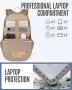 LIGHT FLIGHT Travel Laptop Backpack Women, 15.6 Inch Laptop Backpack with USB Charging Hole, Water Resistant College Bookbag, Black Computer Backpacks for Work, Champagne