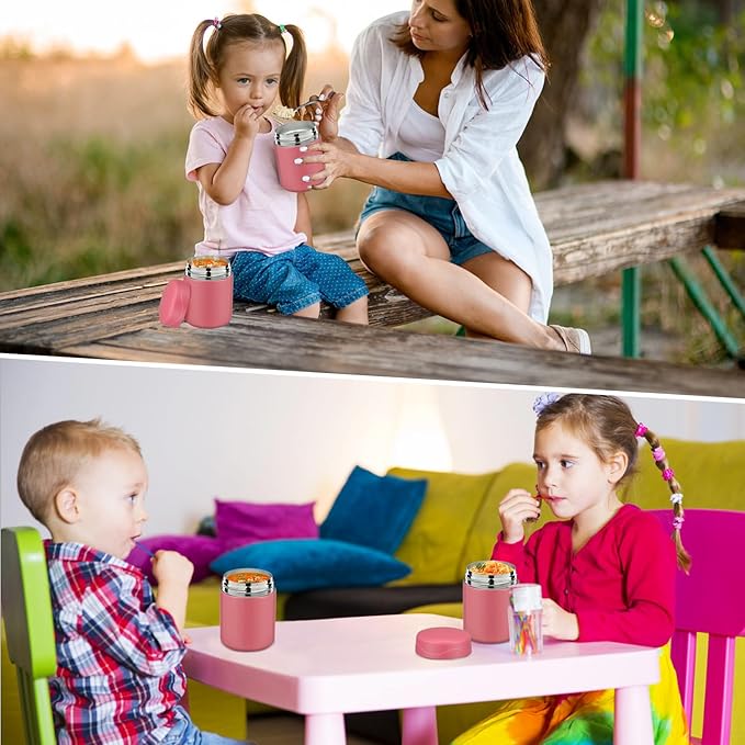 12oz 2 Pack Insulated Food Jar Set for Kids Soup Thermo Hot Food Lunch Container Wide Mouth Leak Proof Stainless Steel Vacuum Bento Box for School Office Travel Outdoors