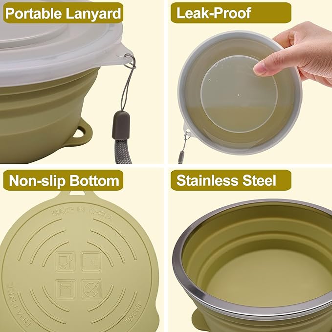 Mess Kit for Camping Silicone Collapsible Bowl Collapsible Cup and Stainless Steel Spoon for Backpacking Outdoor Hiking Traveling and Picnic