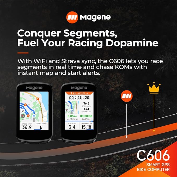 Magene C606 Smart Navigation GPS Bike Computer with Offline Map, 2.8-inch Color Touchscreen, WiFi & Bluetooth Cycling Computer, 11 Languages, IPX7 Waterproof
