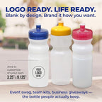 Rolling Sands USA Made 20 Ounce Sports Water Bottles - 6-Pack BPA-Free Blank Sports Bottles for Small Teams, Adults & Kids - White Bottle/Purple Lid, No Smell No Taste