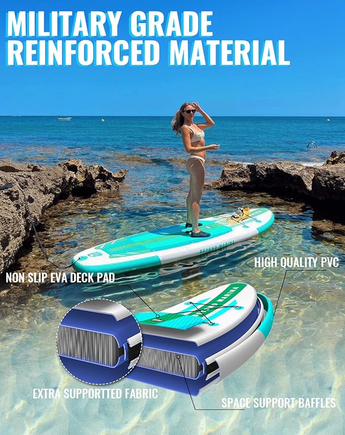 BM Paddle Board Inflatable Stand Up Paddle Board, SUP Paddleboard for Adult, Premium Accessories | Non-Slip EVA Deck & Foam Handles, Camera Mount, Double Action Pump, 85L Travel Backpack