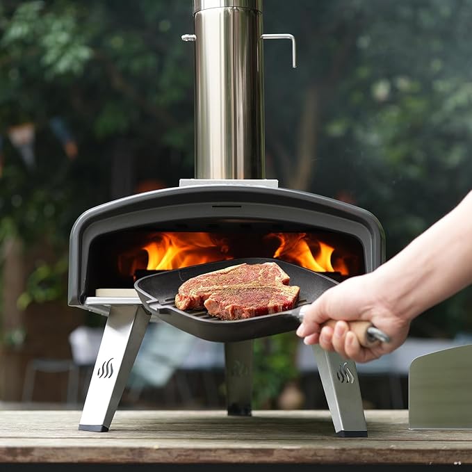Outdoor Pizza Oven 12“ Wood Charcoal Fired Pizza Oven with Square Pizza Stone, Portable Pizza Stove for Outside Backyard Camping Picnics