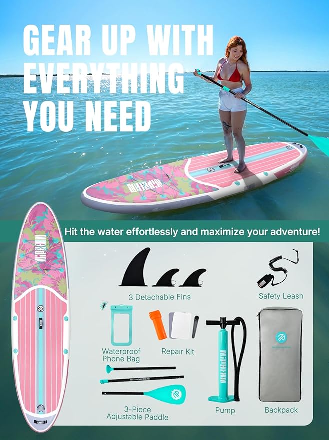 Niphean Inflatable Stand Up Paddle Board with SUP Accessories, Anti-Slip EVA Deck, 10’6’’ Inflatable Paddle Boards for Adults & Youth of All Skill Levels