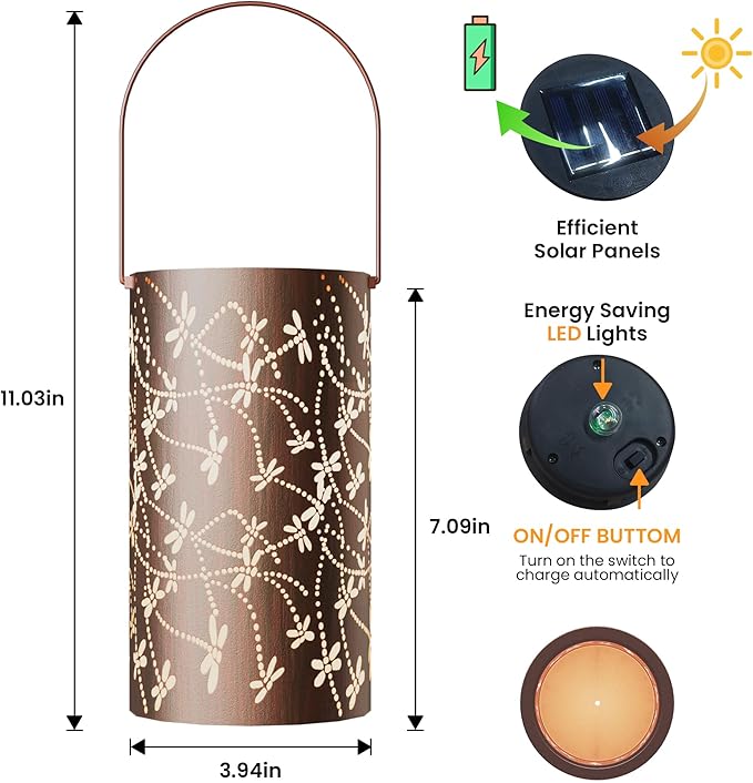 Solar Lanterns Outdoor Waterproof Solar Lights Outdoor Lantern Hanging Lantern Decorative Dragonfly Garden Lanterns for Patio, Yard, Lawn, Tabletop, Landscape Decor Auto On/Off - Warm Light
