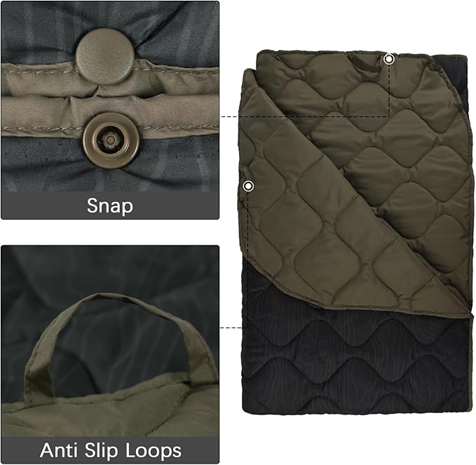 LOOGU Camo Blanket Waterproof Insulation Poncho Liner for Outdoor Camping, Hiking, Hunting, Survival, Backpacking, Picnicking