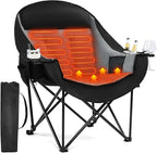 Heated Oversized Camping Chair - Heavy Duty Padded Folding Camping Chairs for Adults with Cooling Bag, Side Pocket, Cup Holder and Carry Bag for Outdoor Sports Lawn Fishing Garden Portable