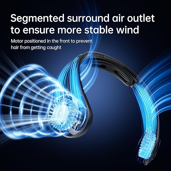JISULIFE Portable Neck Fan Upgraded, Neckbrace Personal Hands Free, 5 Speed Gears Adjustment, 5000 mAh Wearable Bladeless Quiet Rechargeable for Outdoor Indoor, Gifts for Women Men- Black