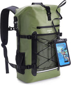 ECOHUB Waterproof Backpack for Women Men, 30L Roll-Top Closure Heavy Duty Dry Bag for Travel with IPX8 Waterproof Phone Case