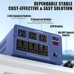 5000W Voltage Converter Transformer Step Up/Down 110V/120V to 220V/240V, Auto Voltage Recognition, Heavy Duty Power Converter with 6 Outlets, LCD Display & Circuit Breaker for Home, International Use