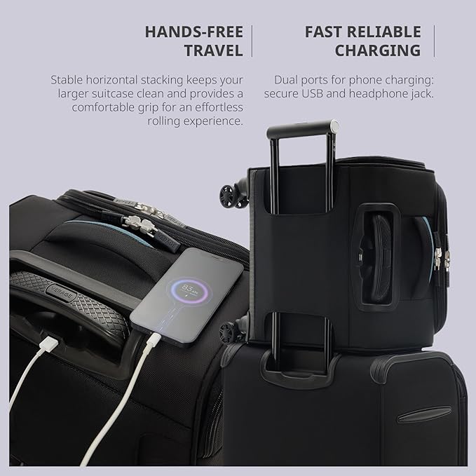 Verage Underseat Carry On Luggage with Wheels & USB Port,14 inch Wheeled Spinner Bag Carry-on Luggages for Airlines, Lightweight Suitcase Men Women, Pilots and Crew (14.5-Inch Plus Underseat Pro)