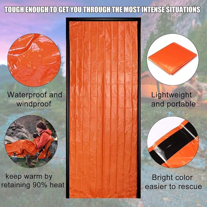 DIBBATU 2/4/6/8 Pack Emergency Sleeping Bag, Survival Gear Bivy Sack Blanket, Waterproof Lightweight, Portable Nylon Sack for Camping Hiking Outdoor Adventure Activities