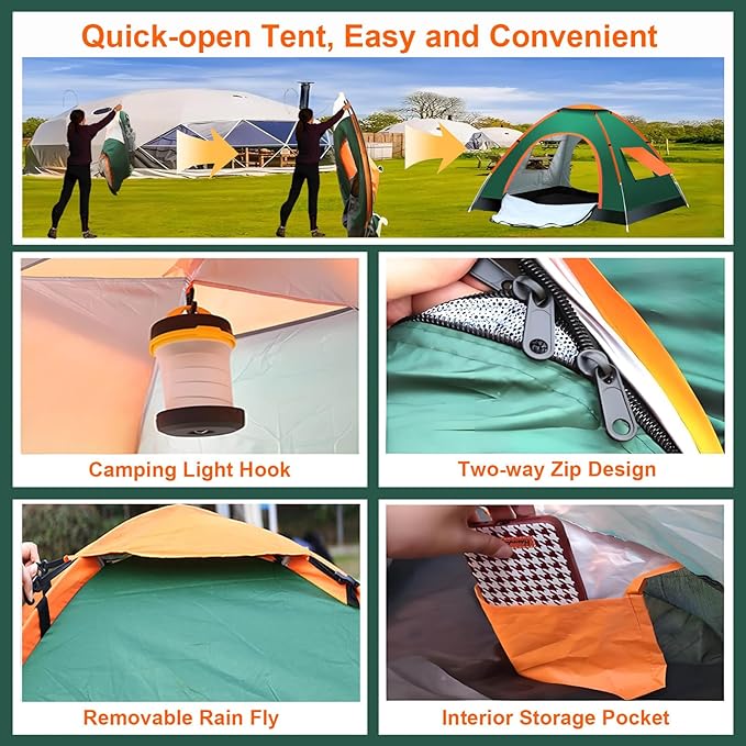 Pop Up Compact Camping Tent, Instant Pop Up Tent with Picnic Mat, Portable Automatic Waterproof Easy Setup Quick-Open Tent, Outdoor Camping Beach Travel