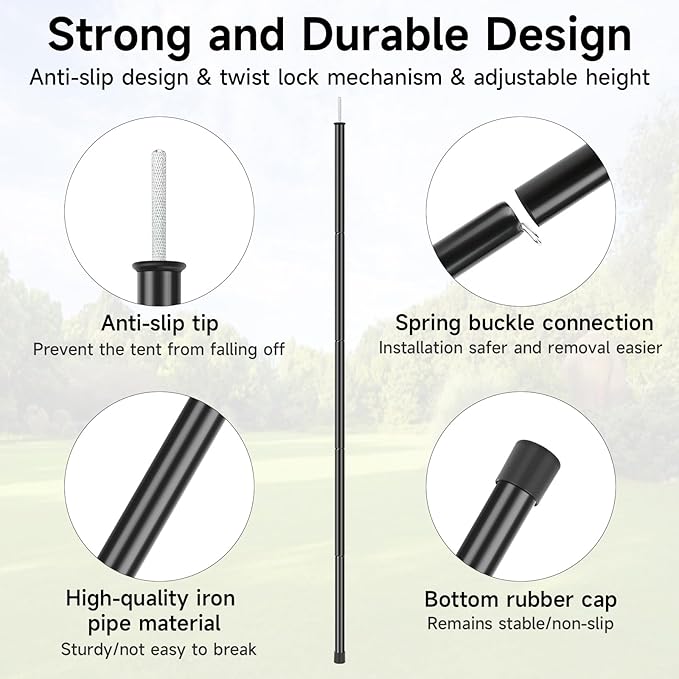 SAN LIKE Tent Poles Iron Camping Tarp Poles 76.6in Telescoping Tarp Tent Poles Adjustable Collapsible Tent Poles Canopy Rain Awning Shelter Backpacking Hiking (5 Sections)