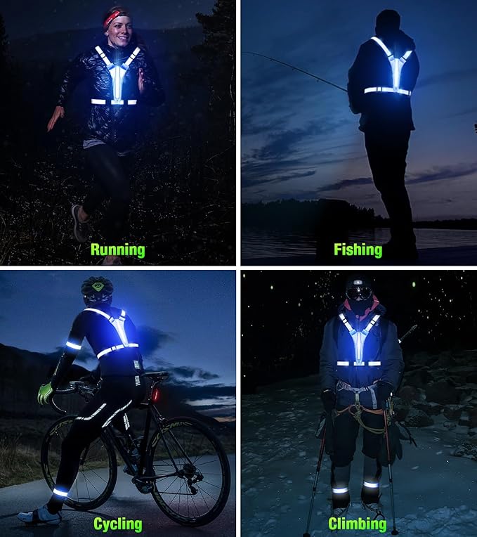 Led Light Up Running Vest Reflective Vest for Runners Night Walking, Rechargeable LED Reflective Running Vest High Visibility with Adjustable Waist/Shoulde, Reflective Armband for Women Men