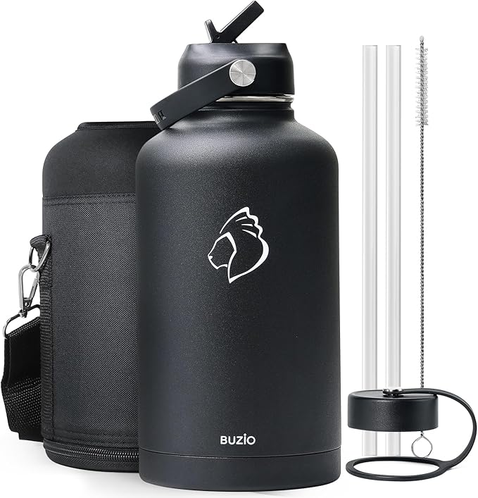 BUZIO Vacuum Insulated Stainless Steel Water Bottle 64oz (Cold for 48 Hrs/Hot for 24 Hrs) BPA Free Double Wall Travel Mug/Flask for Outdoor Sports Hiking, Cycling, Camping, Running