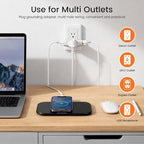 Three Plug Outlet Adapter, T-Shaped Adapter,Electric Outlet Extender, Sideways Plug Adapter, Heavy Duty Ground Power Tap, UL Listed, White (4PACK)