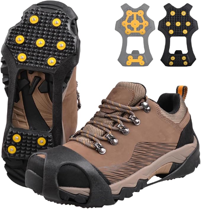 Ice Cleats Snow Traction Cleats for Shoes and Boots Anti Slip Crampons 11 Studs Rubber Walk Traction Grippers Non-Slip Overshoe for Women Men Walking on Snow and Ice