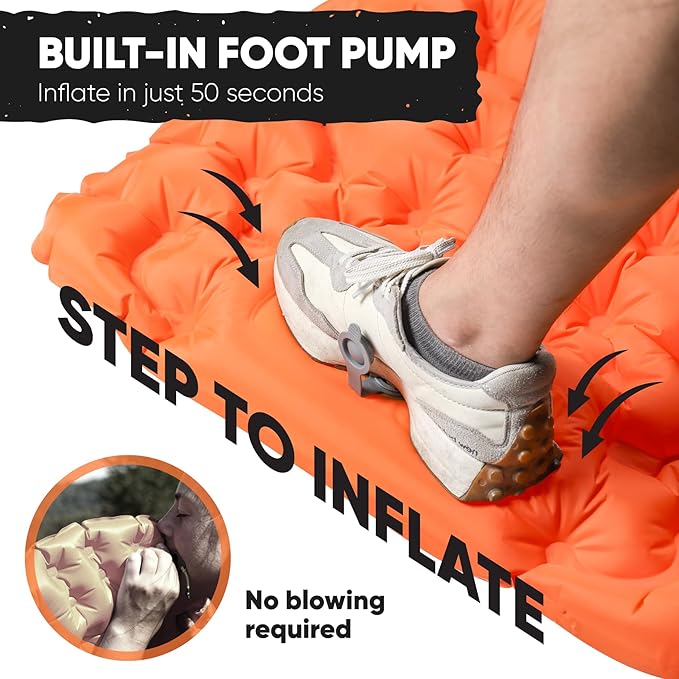 POWERLIX New Upgraded Sleeping Pad for Camping with Built in Pillow and Foot Pump, Carry Bag - Compact Lightweight Camping Mat, Outdoor Backpacking Hiking Travelling Camping Air Mattress Airpad