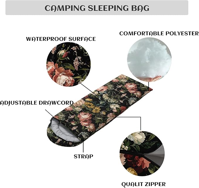 Sleeping Bags for Adults and Kids，3D Printing Camping Sleeping Bag for Girls Boys Lightweight Waterproof Cold/Warm 3-Season，Outdoor Travel with Compression Bags