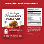 Meat Shredz - Premium Dried Pulled Pork (Sriracha Flavor, 1 Pack) | Gluten Free | High Protein & Low Sugar | Bacon Bits | Dehydrated Backpacking & Camping Food | Shredded, Dried Jerky Chew Snack