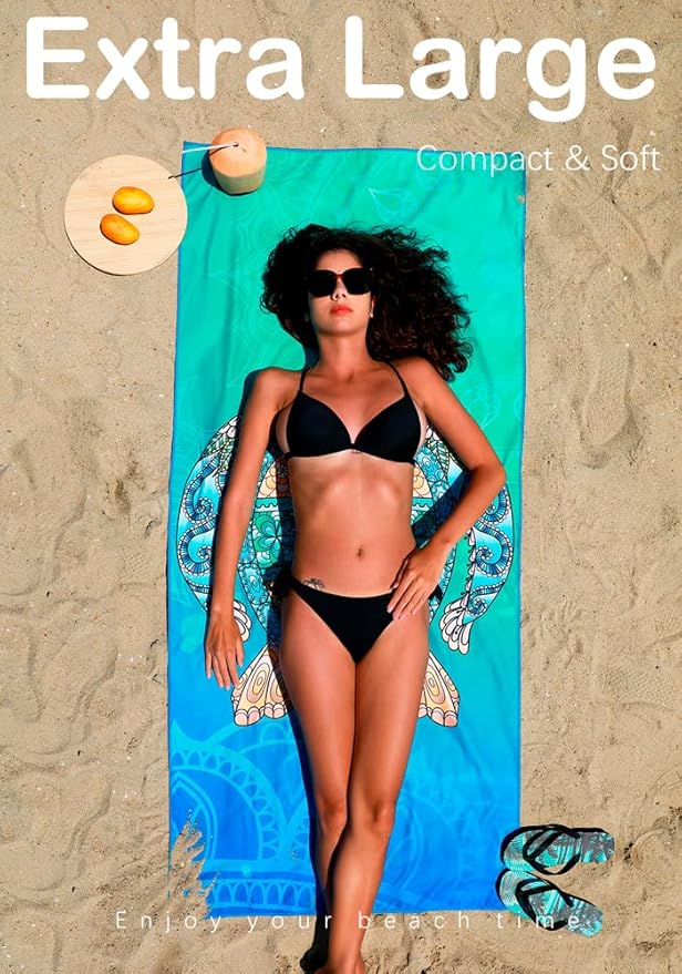 4 Pack Microfiber Lightweight Beach Towel Sand Free Quick Dry Absorbent Thin Compact Towels for Swimming Pool Camping Beach Accessories Large Easy Pack Travel Things for Vacation Essentials Gift