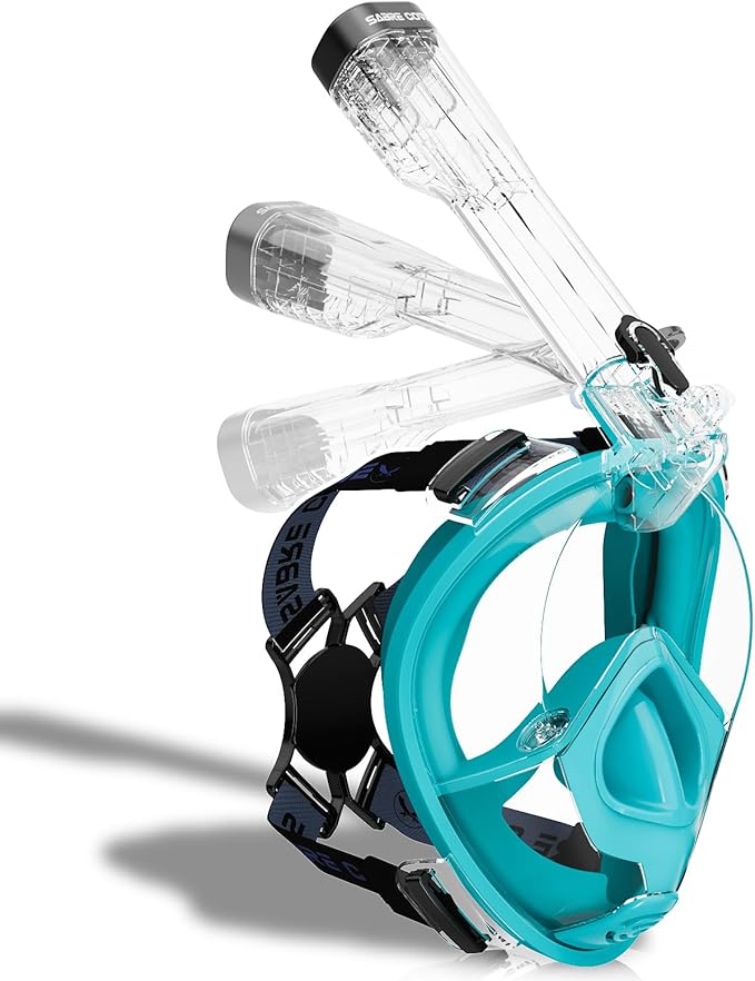 Full Face Snorkel Mask Adults with Ear Pressure Equalizer, Fully Enclosed CO2 Outflow, Silicone Bonding Anti-Leak&Fog,Buckle Folding for Portability