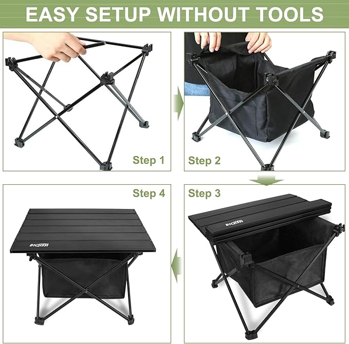 Folding Camping Table, Compact Ultralight Aluminum Design Portable Camping Table with with Storage Basket and Carring Bag for Camping Hiking BBQ Picnic Outdoor Cooking 22" Black